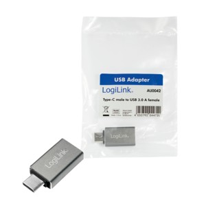 AU0042  Adaptador USB-A Macho a USB-C Hembra  15W  5Gb/s  OTG Compacto Plata Logilink Bulk