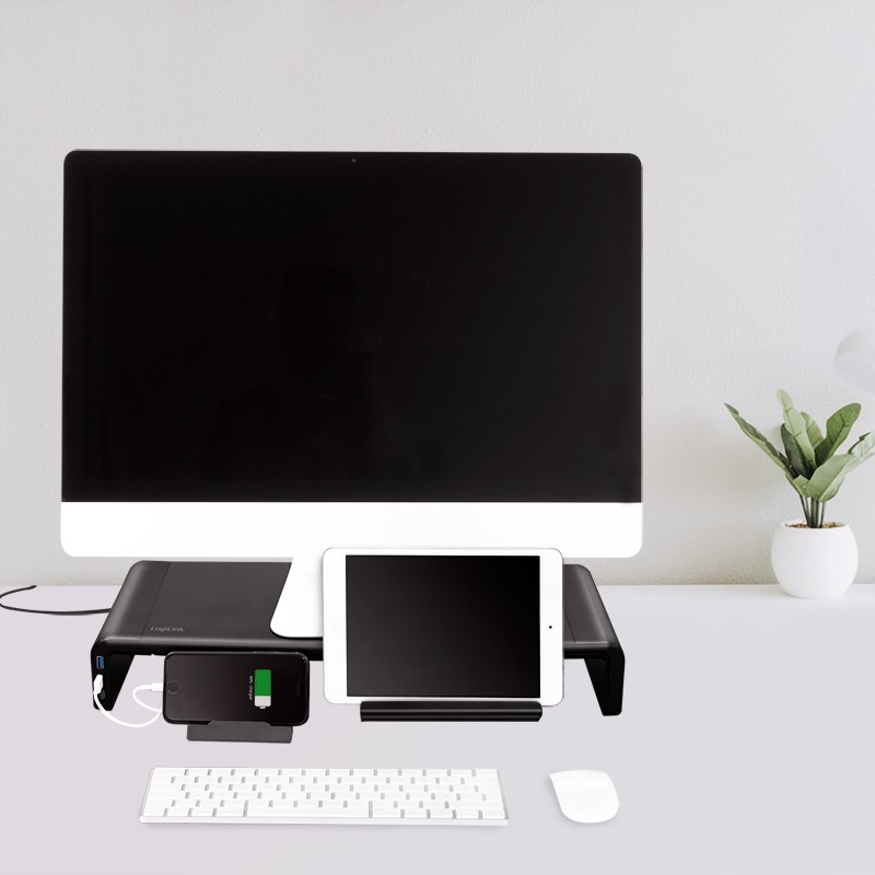 BP0141  Elevador de Monitor ergonómico de 420 a 520 mm de Largo para una cómoda posición de visualización, con 2 x USB 3.0 + 1 x USB-C,