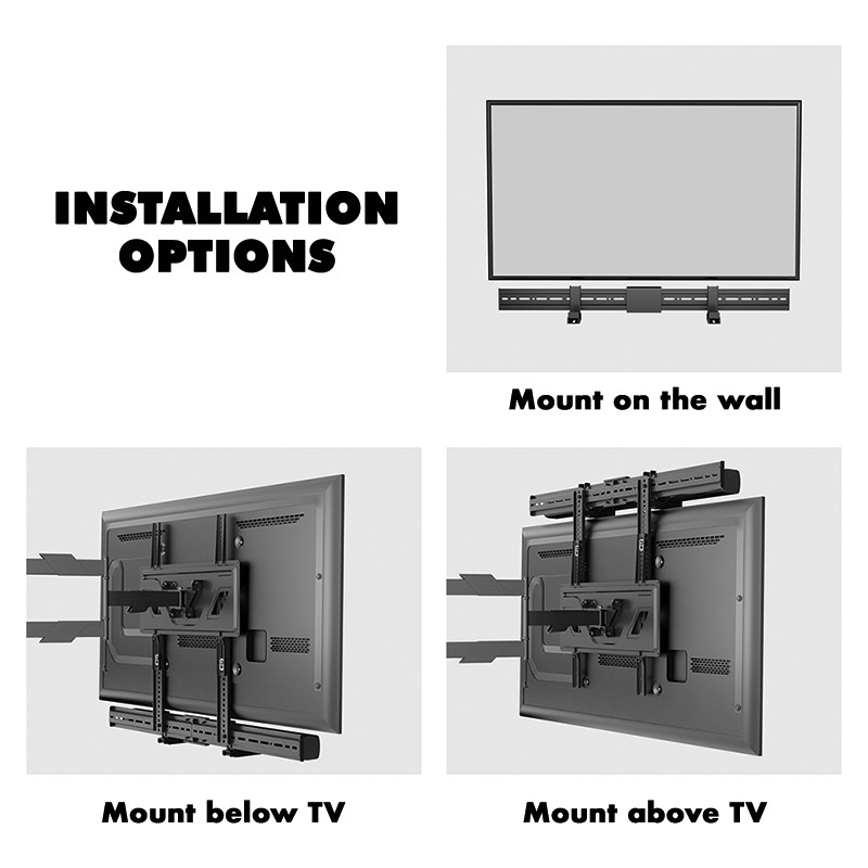 BP0205  Soporte para Soundbar Universal para barra de sonido, profundidad de 86 a 155 mm, negro