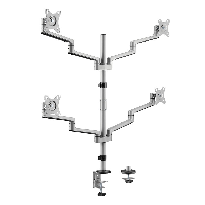 BP0211  Soporte para cuatro monitores, de 17" a 32", 6 kg por brazo, inclinable, giratorio y rotable, con abrazadera.