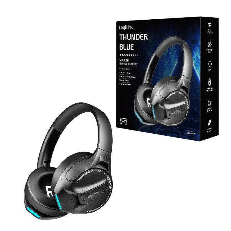 BT0070  Auriculares para juegos BT 6.0, entrada auxiliar de 3,5 mm, diadema ajustable, batería de 50 horas, color negro Logilink