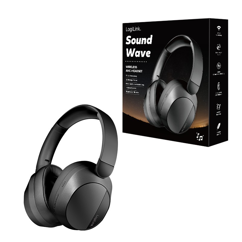 BT0071  Auriculares para juegos BT 6.0, entrada auxiliar de 3,5 mm, ANC, 15 horas de duración de batería, color negro logilink