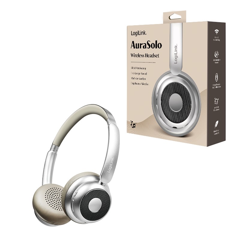 BT0072BR  Auriculares BT 6.0 AuraSolo, AUX de 3,5 mm, control multifunción, 20 horas de duración de batería, Logilink