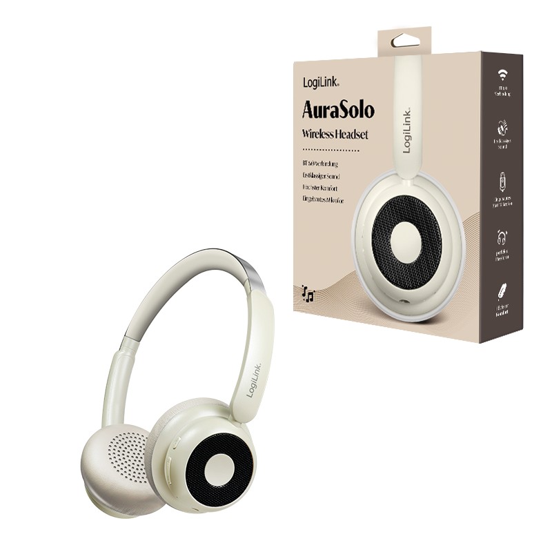 BT0072S  Auriculares BT 6.0 AuraSolo, AUX de 3,5 mm, control multifunción, 20 horas de duración de batería, Logilink