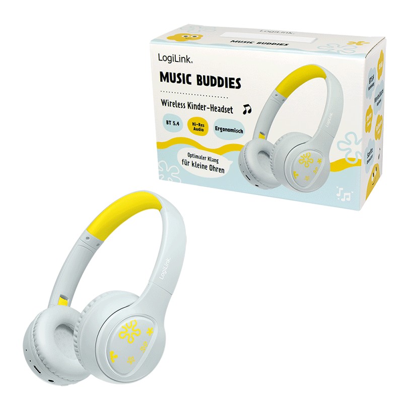 BT0073BL  Auriculares para niños BT 5.4, máx. 85 dB, con micrófono, plegables, azul claro/amarillo Logilink