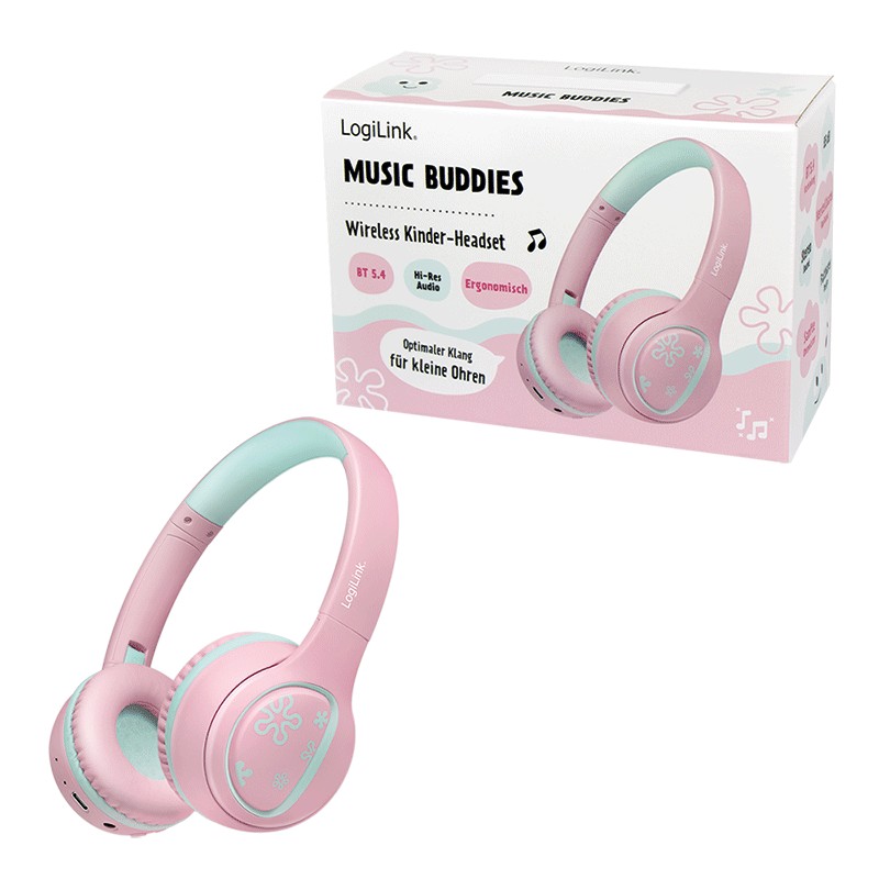 BT0073P  Auriculares para niños BT 5.4, máx. 85 dB, con micrófono, plegables, rosa Logilink