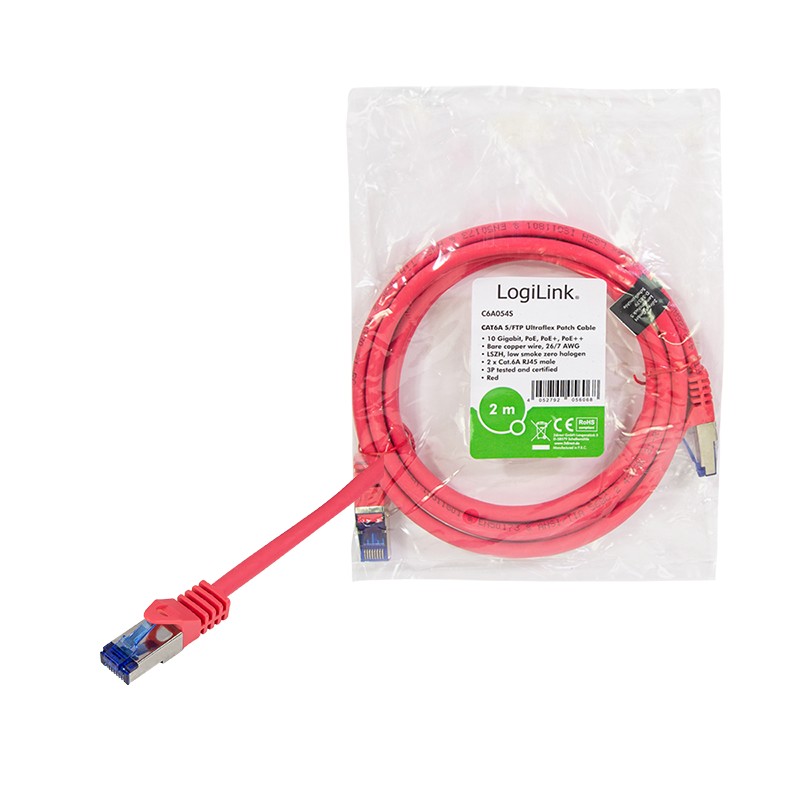 C6A054S  Latiguillo CAT 6A, S/FTP,  2.00 m, Rojo, LSZH Ultraflex Logilink