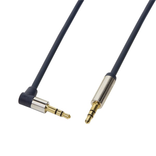 CA11100  Cable de  1,00 metros Audio Stereo MiniJack 3.5 Macho/Macho  90º Azul Conector Aluminio Logilink Caja Retail carton