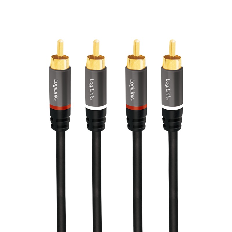 CA1201  Cable  0,50m  2xRCA M 2xRCA M Conector Metalico Negro- Rojo y Blanco Logilink Retail Polybag