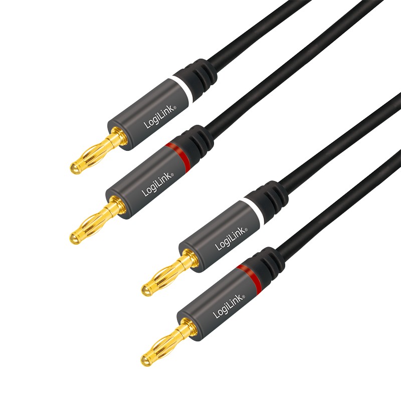 CA1211  Cable de audio, conector banana 2x2, metal, negro, 5 m