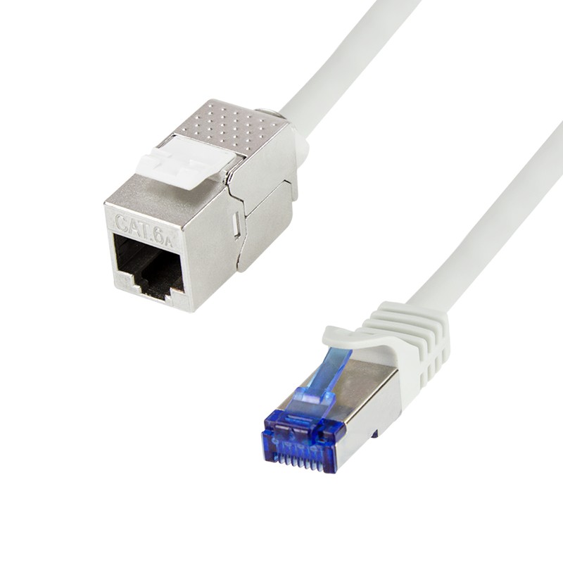 CC5092S  Latiguillo CAT 6A, S-FTP, 10.00 m, Gris, Macho-Hembra Keystone