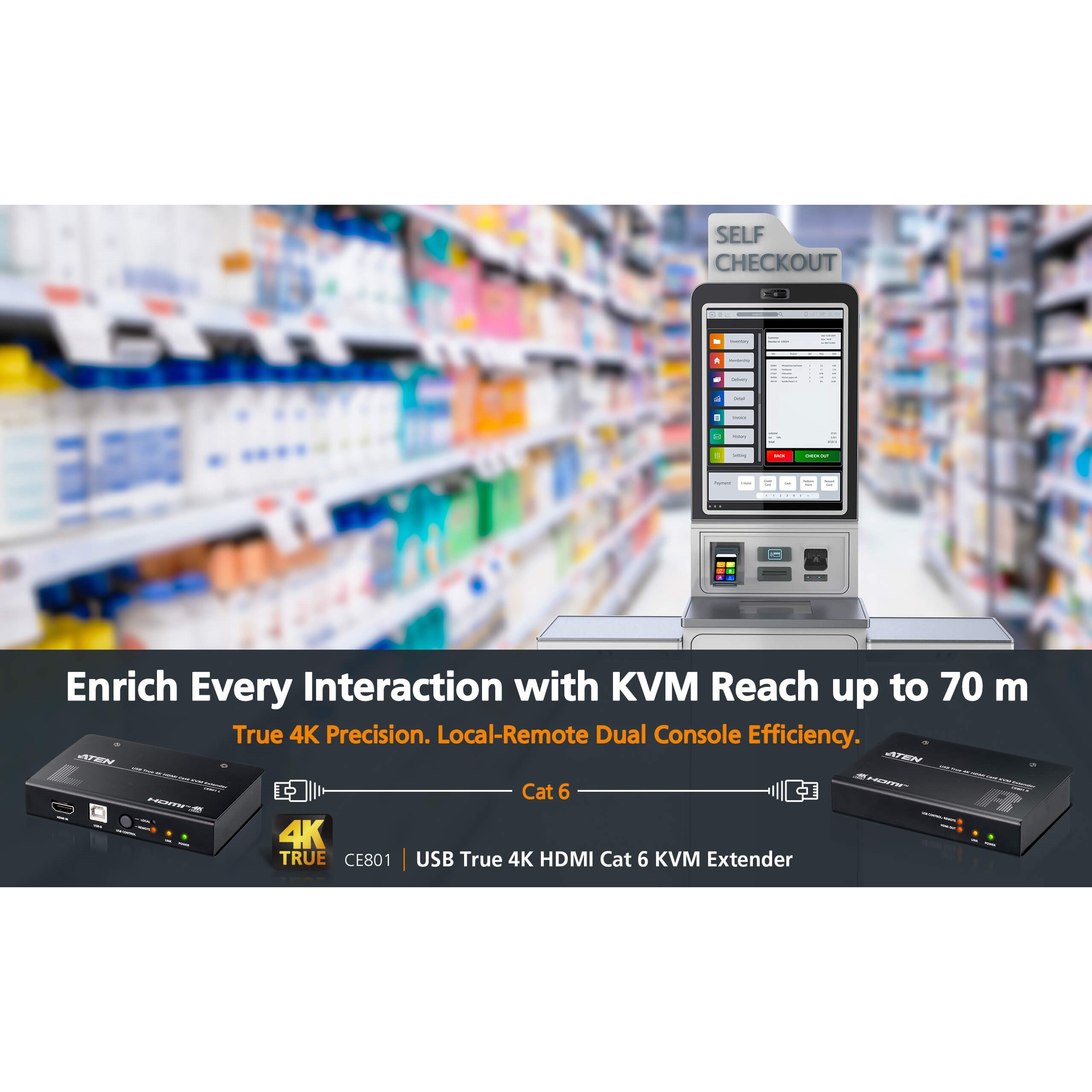 CE801  Extensor KVM USB HDMI 4K 60 Hz 3840 x 2160 (4:4:4) Cat 6 (4K a 70 m) ATEN-CE801