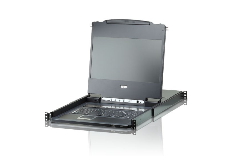 CL6708MW-ATA-AG  Consola LCD panorámica single rail con switch KVM integrado DVI USB de 8 puertos Teclado ingles USA