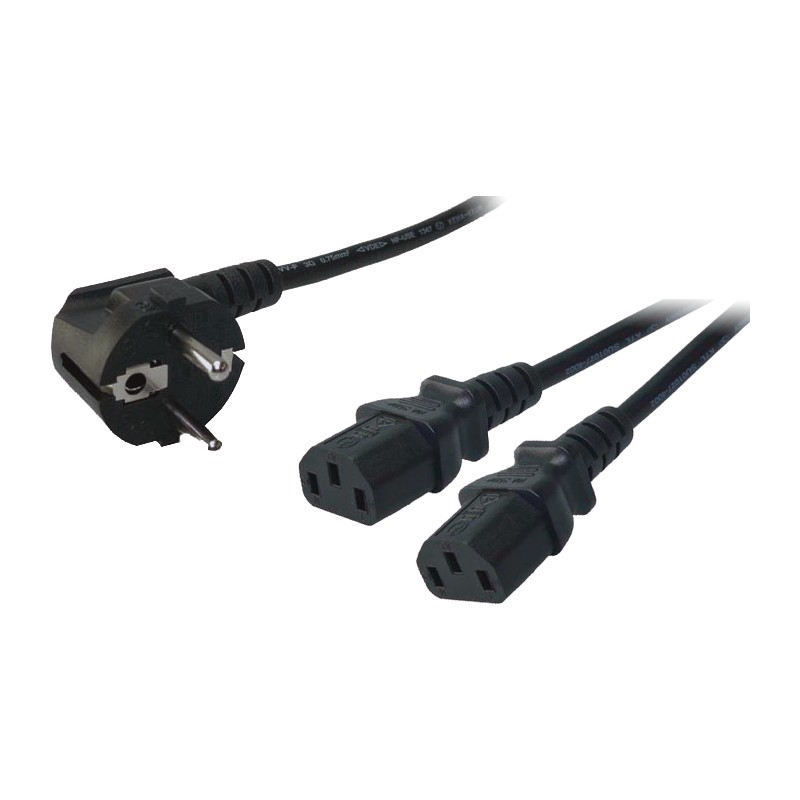 CP101  Cable Alimentacion CEE-7/7 90º SCHUKO a C13x2  1,70m Negro