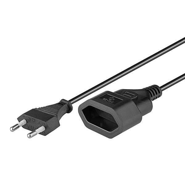 CP123  Cable Extension CEE7/16 Macho a C7/16 Hembra 2,00m Negro  2x 0,75 mm&sup2;