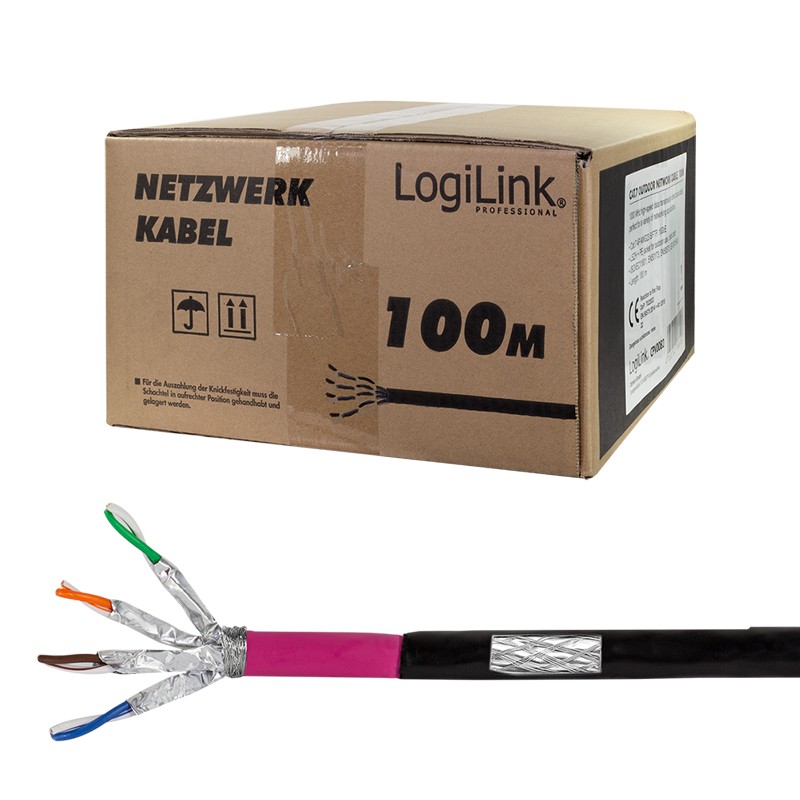 CPV0082  Bobina CAT 7 S-FTP  100m EXTERIOR Negro,  AWG23/1,  LSZH, OFC, PE LOGILINK