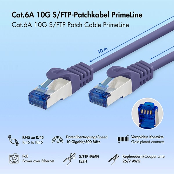 CQ309VS  Latiguillo CAT 6A, S/FTP, 10.00 m, Violeta, LSZH Logilink