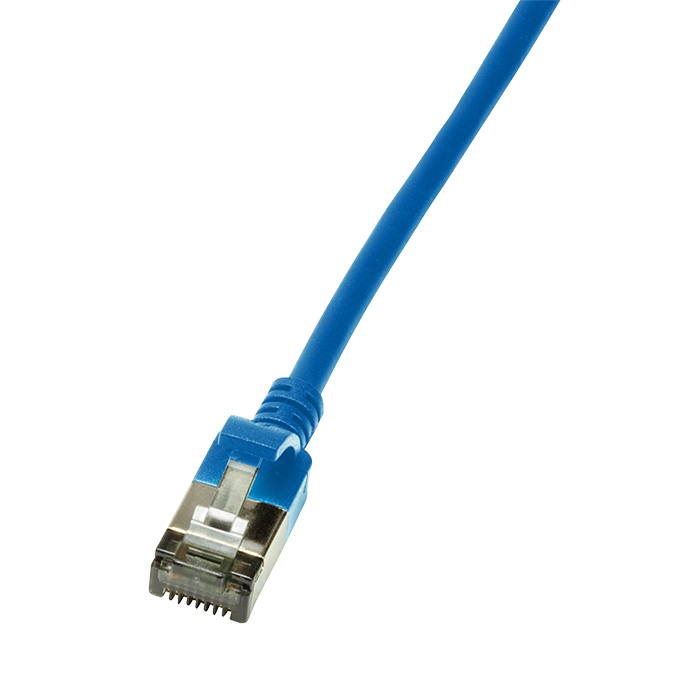 CQ9016S  Latiguillo CAT 6A, U/FTP,  0.30 m, Azul, LSZH-TPE  Slim Delgado Logilink