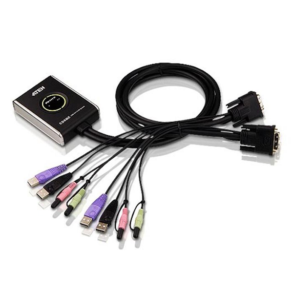 CS682  Switch KVM formato cable DVI/Audio USB de 2 puertos con selector remoto de puerto
