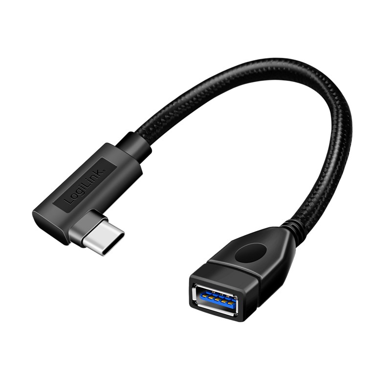 CU0100  Adaptador USB-C Macho 90º Acodado a USB-A Hembra 15W  10Gb/s OTG Cable de 0.20m Negro Logilink Bulk