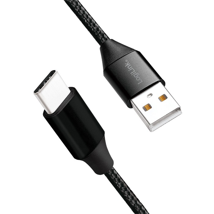 CU0139  Cable de  0,30m USB 2.0 480 Mbps PD15W USB C Macho a USB-A Macho Negro Nylon Logilink