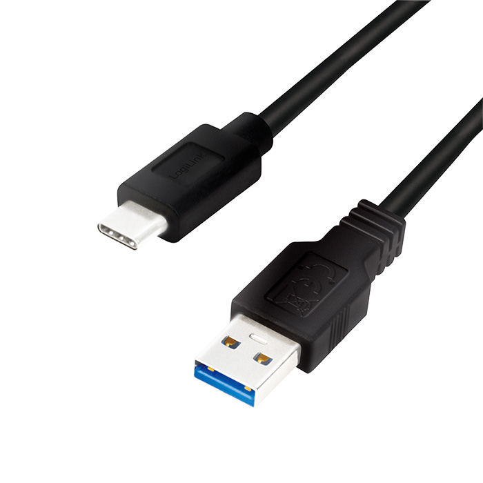 CU0166  Cable de  0,15m USB 3.2 Gen1 5Gbps PD15W USB C Macho a USB-A Macho Negro Logilink