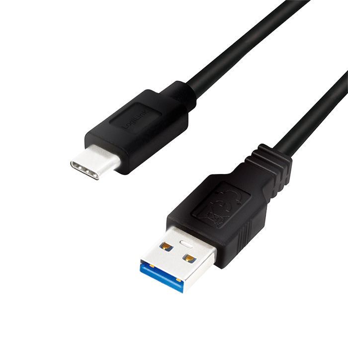 CU0168  Cable de  1,0m USB 3.2 Gen1 5 Gbps  PD15W USB C Macho a USB-A Macho Negro Logilink