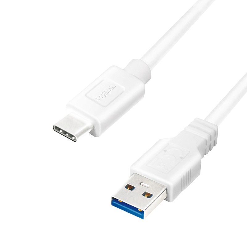 CU0176  Cable de  2,00m USB 3.2 Gen1 5 Gbps  PD15W USB C Macho a USB-A Macho Blanco Logilink