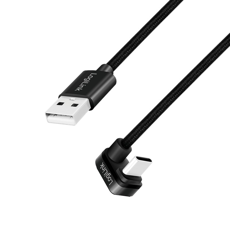 CU0193  Cable de  2,0m USB 2.0 0,48 Gbps  PD60W USB C Macho a USB-A Macho Negro Conector C 180º
