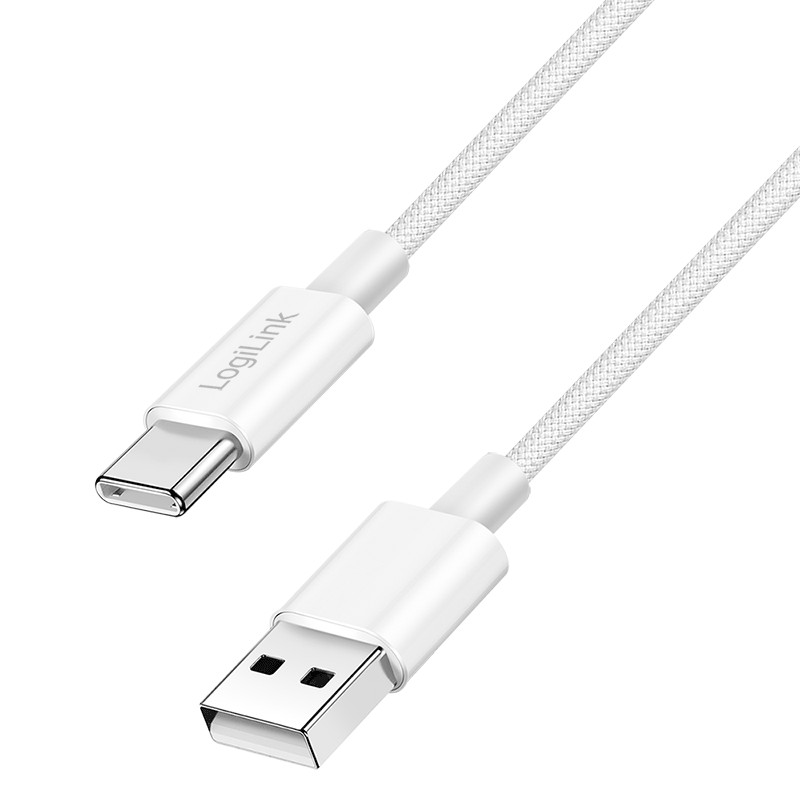 CU0320  Cable de  0,50m USB 2.0 0.48 Gbit/s  PD60W USB C Macho a USB-A Macho Blanco NYLON Logilink Retail