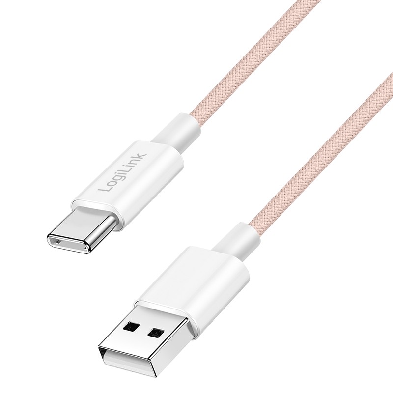 CU0323  Cable de  0,50m USB 2.0 0.48 Gbit/s  PD60W USB C Macho a USB-A Macho Rosa NYLON Logilink Retail