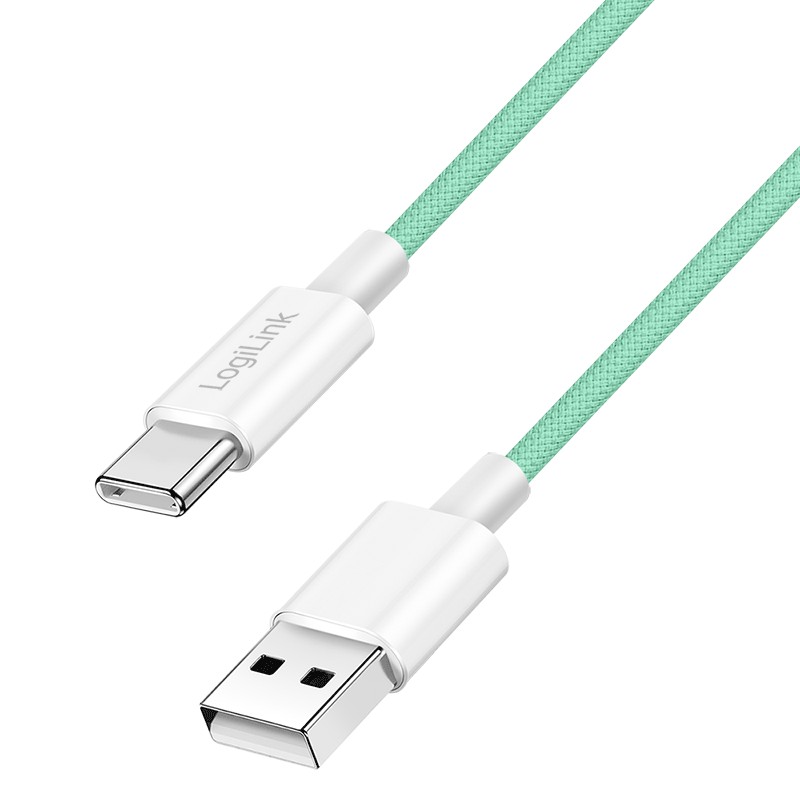 CU0326  Cable de  0,50m USB 2.0 0.48 Gbit/s  PD60W USB C Macho a USB-A Macho Verde NYLON Logilink Retail