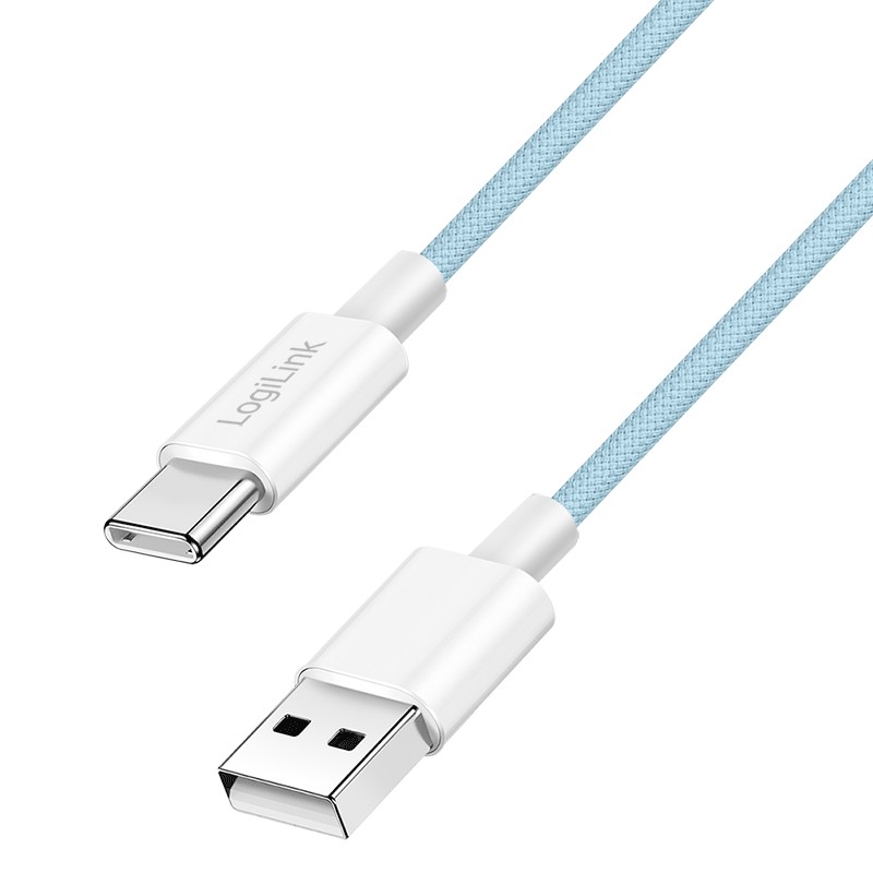CU0331  Cable de  1,50m USB 2.0 0.48 Gbit/s  PD60W USB C Macho a USB-A Macho Azul NYLON Logilink Retail