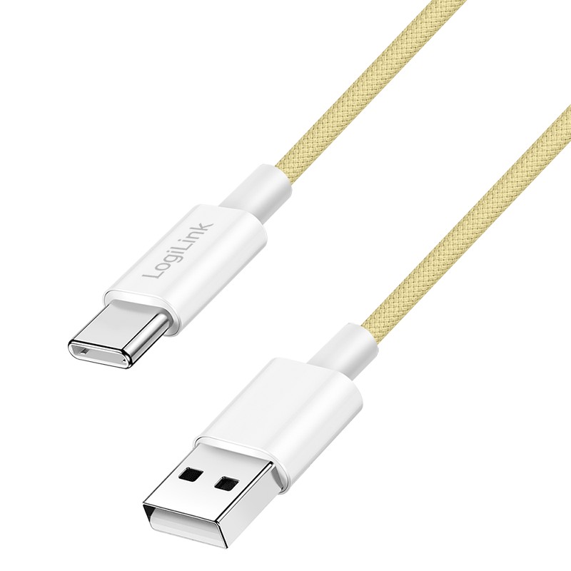 CU0332  Cable de  0,50m USB 2.0 0.48 Gbit/s  PD60W USB C Macho a USB-A Macho Amarillo NYLON Logilink Retail