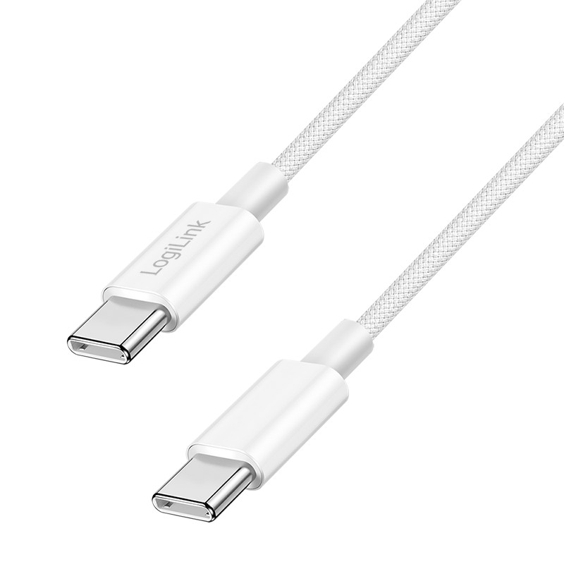 CU0340  Cable de  0,50m USB 2.0 480Mbps PD60W USB-C Macho a USB-C Macho, nylon, Blanco