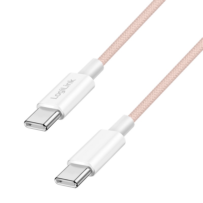 CU0343  Cable de  0,50m USB 2.0 480Mbps PD60W USB-C Macho a USB-C Macho, nylon, Rosa