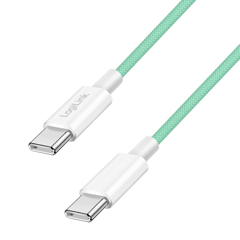 CU0346  Cable de  0,50m USB 2.0 480Mbps PD60W USB-C Macho a USB-C Macho, nylon, Verde