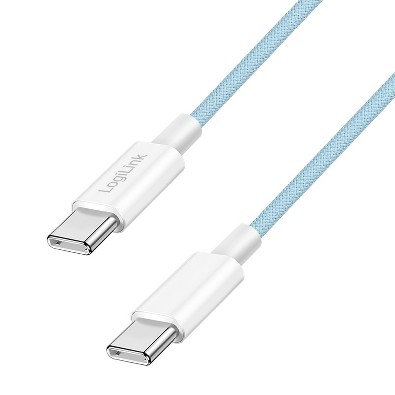 CU0351  Cable de  1,50m USB 2.0 480Mbps PD60W USB-C Macho a USB-C Macho, nylon, Azul