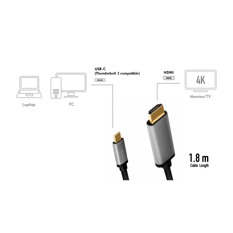 CUA0101  Cable USB C Macho a HDMI Macho  1.80m 4K/60Hz 18 Gbit/s Logilink Cable Negro Conectores Alumnio