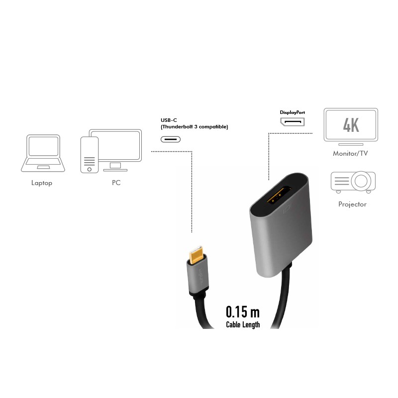 CUA0102  Adaptador USB C a DisplayPort  4K @ 120 Hz and 8K @ 60 Hz Aluminio Logilink
