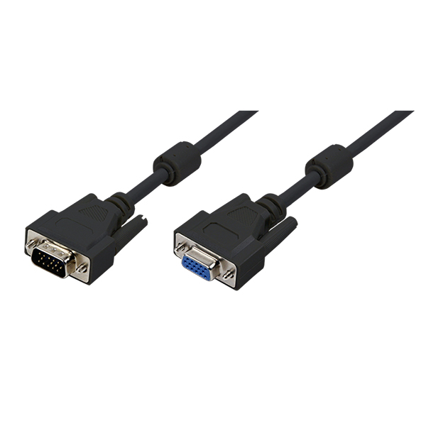 CV0004  Cable VGA Macho-Hembra  1.80 metros 3C+7 NEGRO con ferritas