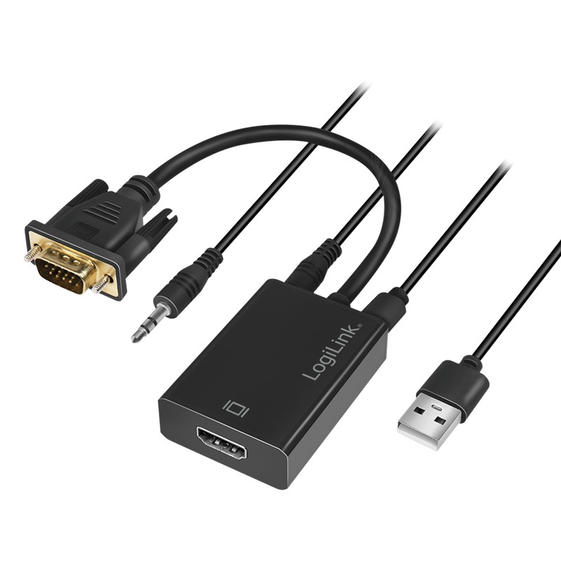 CV0060  Convertidor VGA a HDMI +3.5 mm+Micro-USB, FHD 0.15 m Logilnk