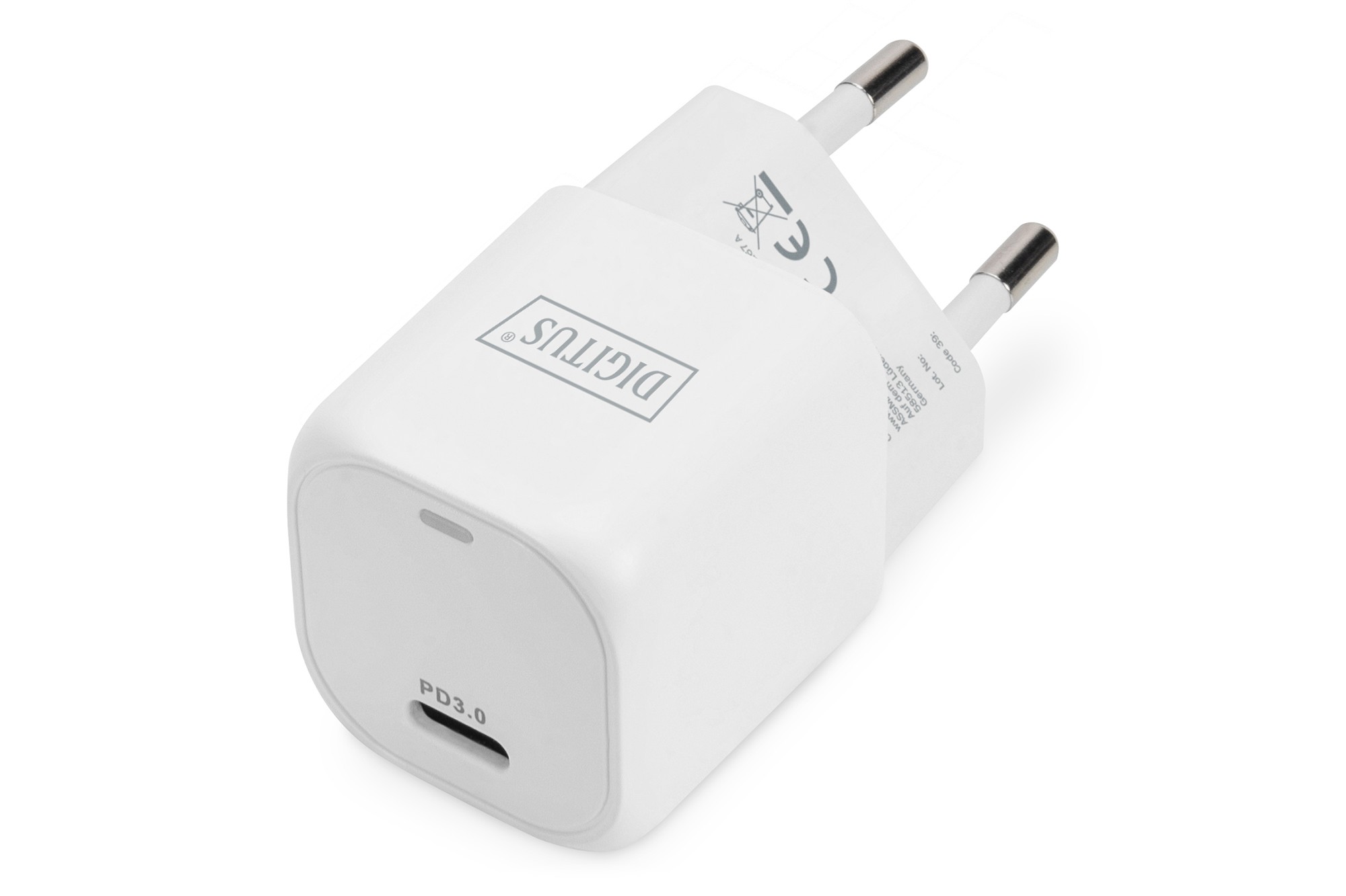 DA-10060  Cargador  20W USB 1 puert. USB-C Blanco FQ PD3.0 Salida Lateral Tamaño mini