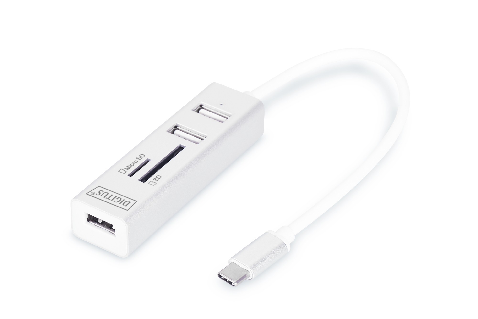 DA-70243  lector de tarjetas USB-C con 3x USB 2.0 - 1x SD, 1x puerto MicroSD - 480 Mbit/s - Carcasa de aluminio - Blanco