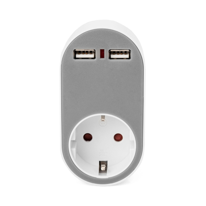 DA-70617  Cargador USB  2 puert. 12 W 2,4A y enchufe integrado