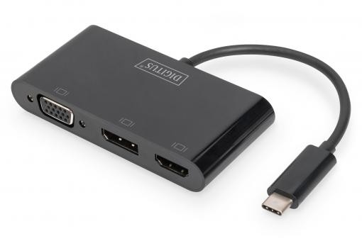 DA-70859  Hub de vídeo MST de 3 puertos (USB-C a 1 HDMI, 1 VGA, 1 DP.) Triple monitor Digitus
