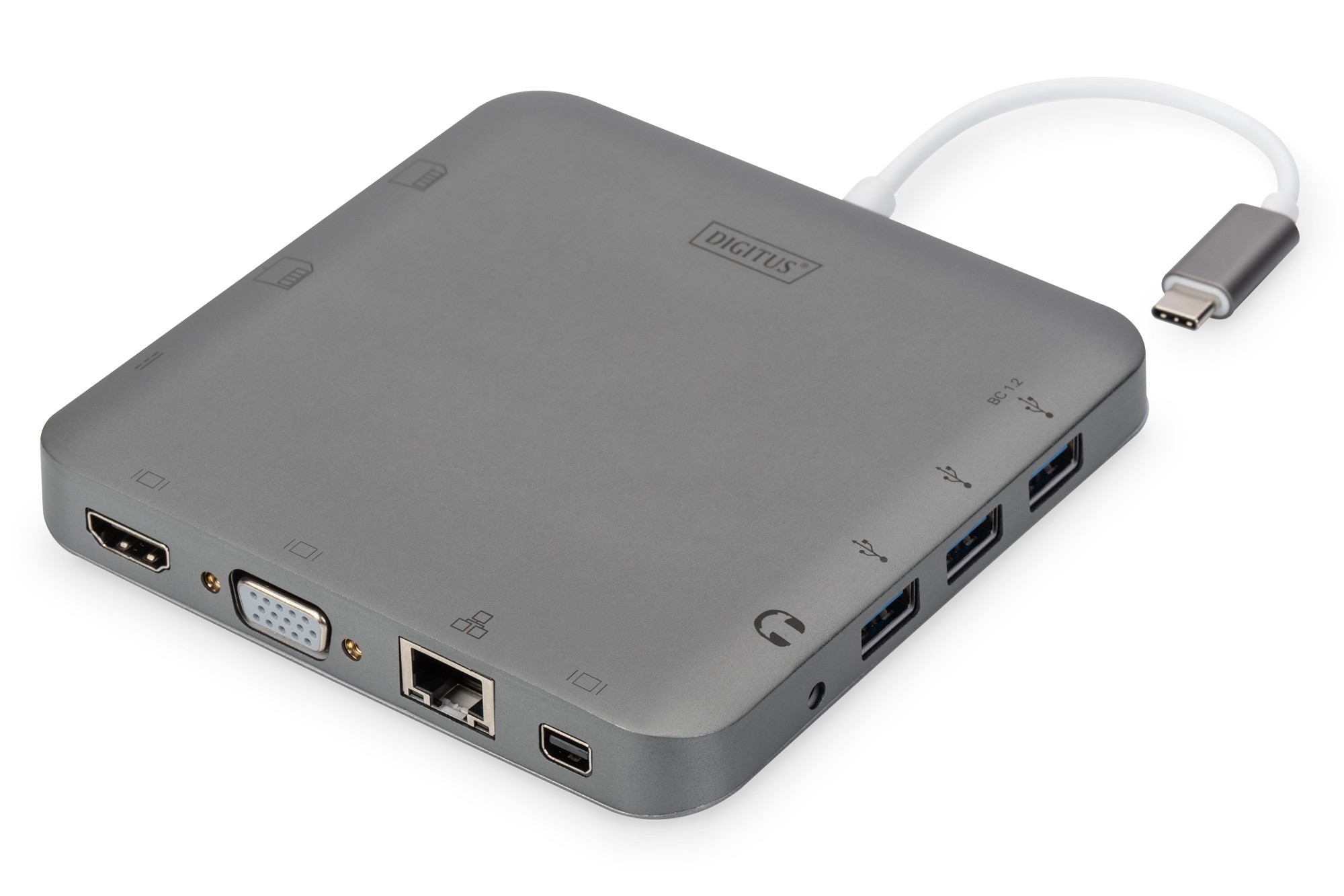 DA-70876  Estación de acoplamiento universal, USB-C, 11 puertos, gris 3x vídeo, 1x USB-C, 3x USB3.0, RJ45, 2x lectores de tarjeta