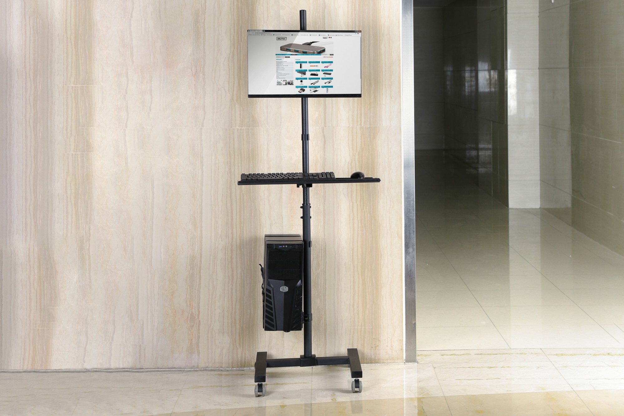 DA-90374-SAT  Estación de trabajo portátil con soporte para monitor, teclado/ratón y PC - con ajuste de altura flexible  **Embalaje Roto****