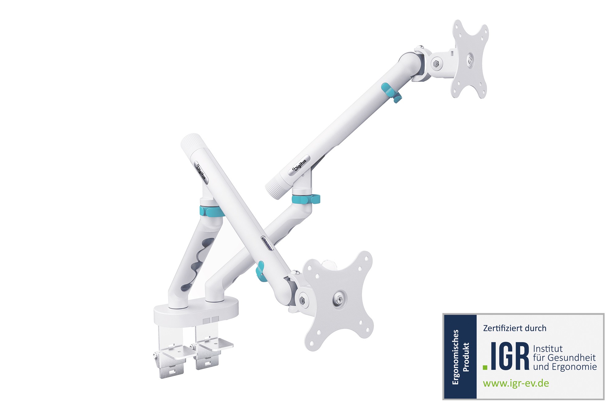 DA-90472  Soporte de mesa para 2 Monitores  2x35", 2x10 kg Muelle mec&aacute;nico, VESA: 75x75, 100x100, Blanco DIGITUS