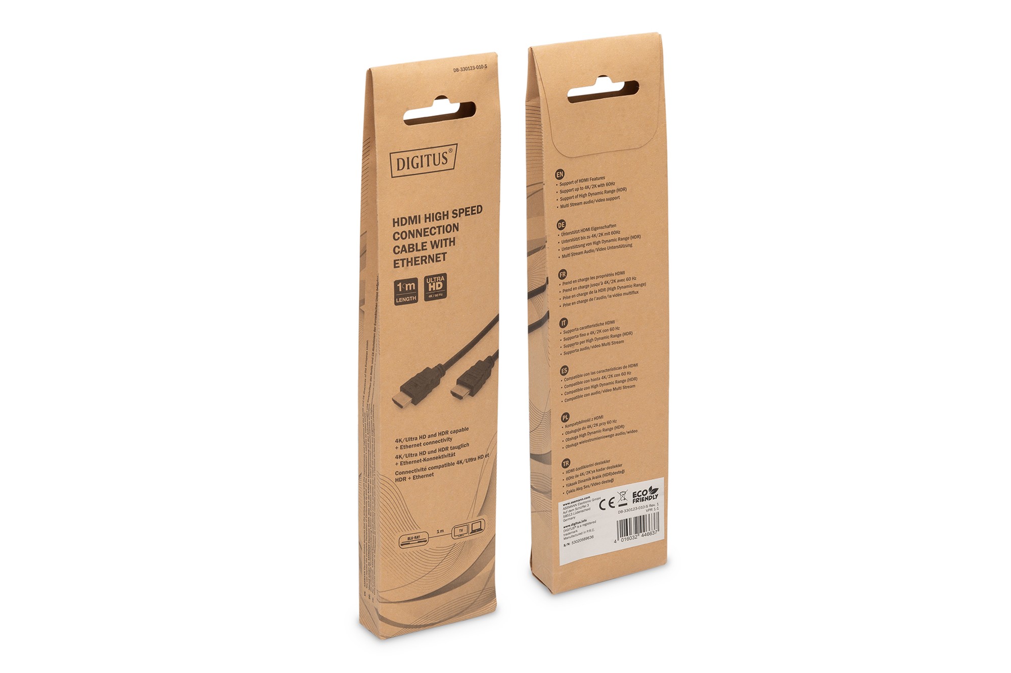 DB-330123-010-S  Cable HDMI A-A  1 metros Negro 4K 60Hz 48Gbit Version 2.0 Blister Carton DIGITUS